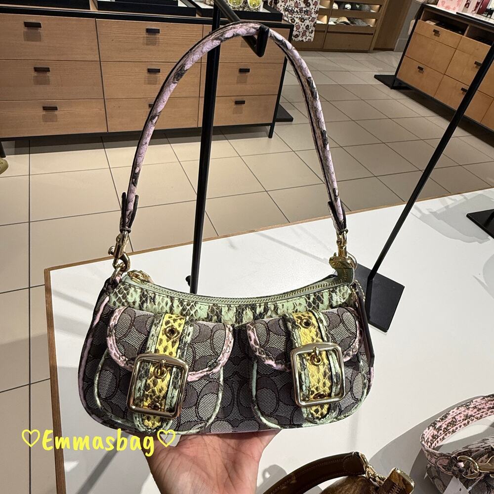 Coach Ashton Shoulder Bag In Signature Jacquard CDW50 snake embossed leather/